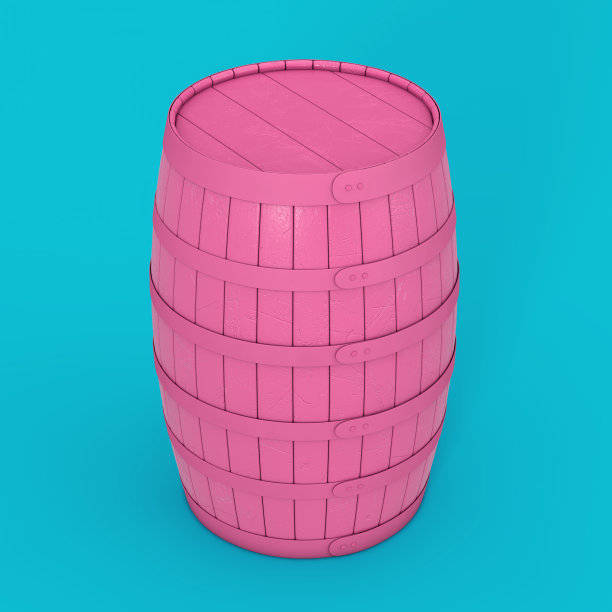 粉红色橡木桶在多色调风格。3d渲染图片下载