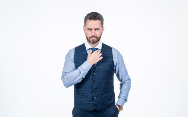 自信的男人商人领带领带孤立的白色，正装图片下载