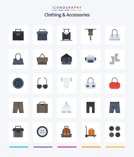 创意服装配件25个平面图标包图片下载