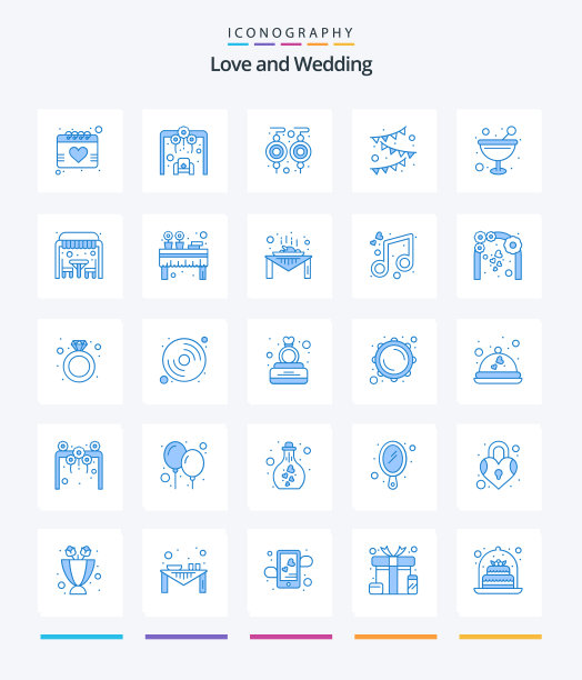 创意婚礼25个蓝色图标包如玻璃图片下载