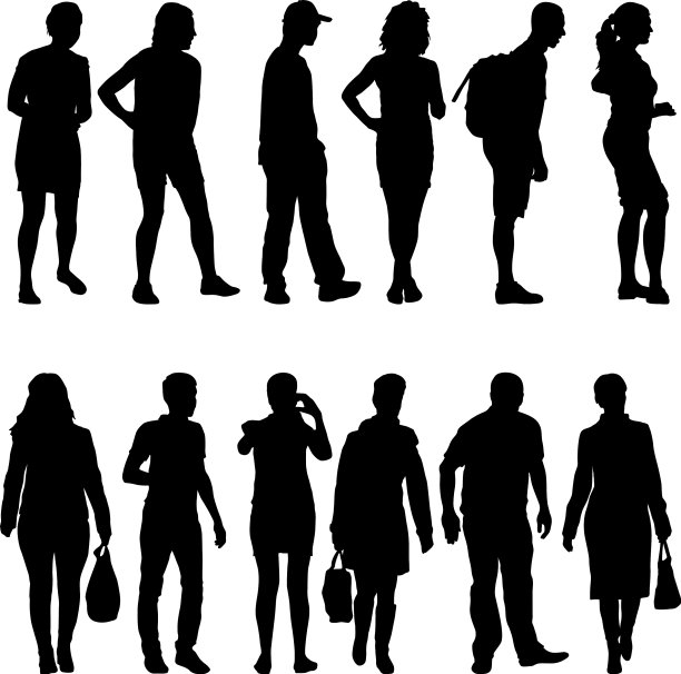 一群人站在白色的剪影上图片下载