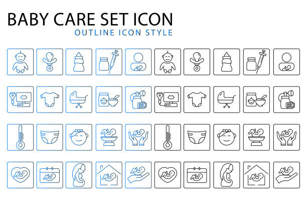 婴儿护理套装图标插图。轮廓图标样式。简单的矢量设计可编辑图片下载