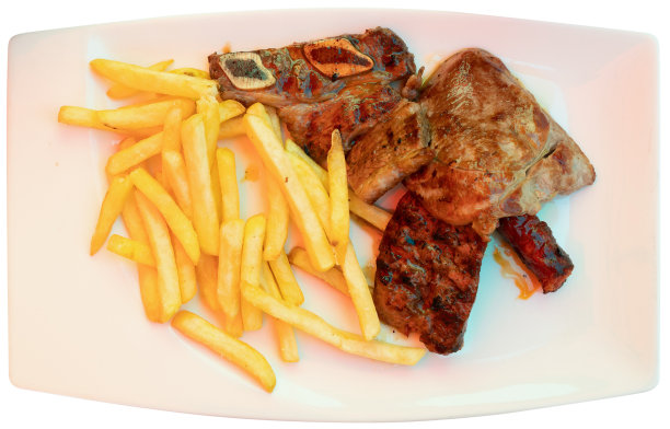 烤肉配土豆，配红酒和面包图片下载