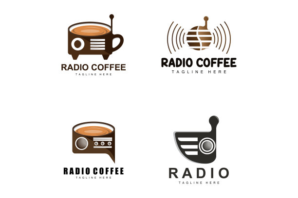 咖啡电台，播客电台设计，咖啡图标，咖啡咖啡产品品牌矢量图片下载