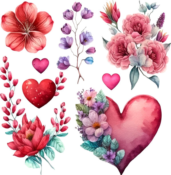 情人节和婚礼水彩手绘图片下载