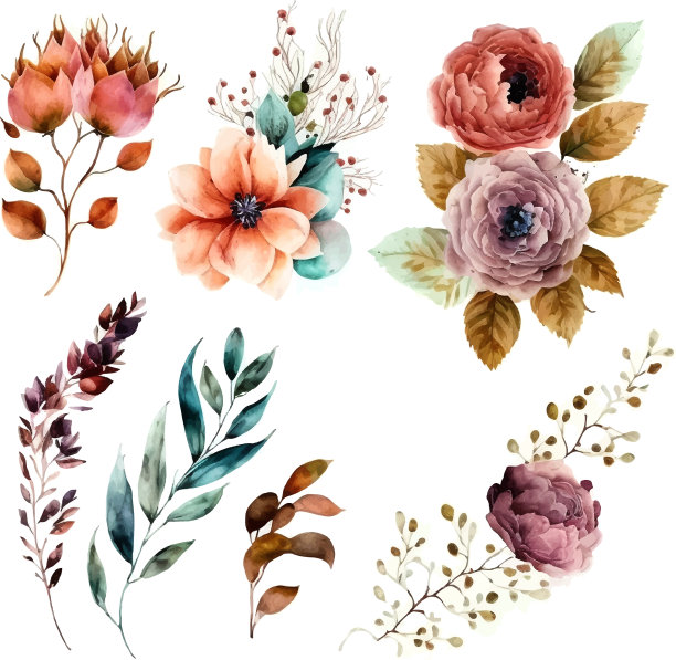 花卉元素集花和绿叶图片下载