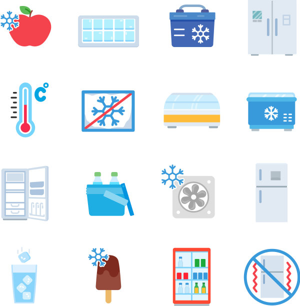 冰箱图标设置在平板式冷却产品图片下载