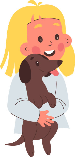 快乐的卡通女孩抱着腊肠小狗平图片下载
