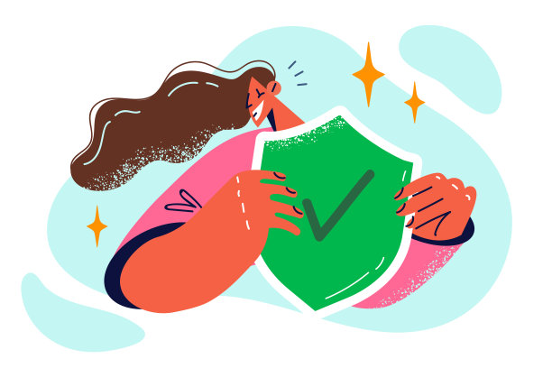 购买杀毒软件后，手持绿色对号盾的妇女感到安全图片下载