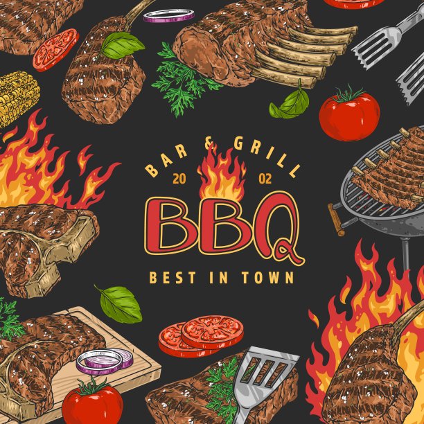 烧烤吧复古彩色海报图片下载