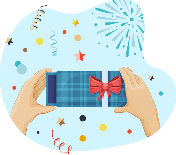 人类的手打开小蓝色礼品盒与弓图片下载