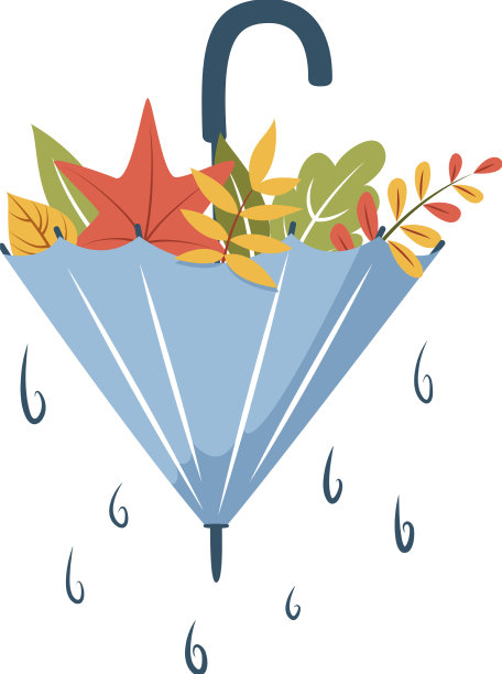 浅蓝色的伞，满是五颜六色的秋叶图片下载