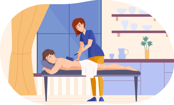 放松男子得到背部按摩图片下载