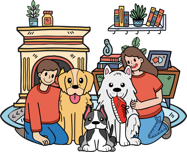 手绘的主人在房间里抱着狗图片下载