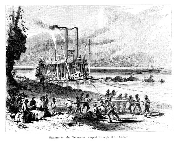 蒸汽船被拉出一个浅部分的田纳西河，田纳西州，美国，地理图片下载