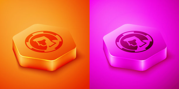 等距古钱币图标孤立于橙色和图片下载