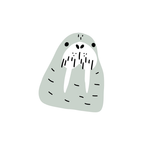 可爱的海象在斯堪的纳维亚风格的白色背景。矢量手绘儿童插图。海海洋。海底世界图片下载