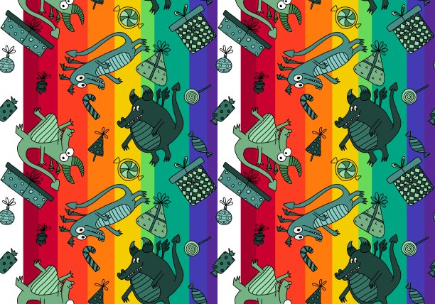 儿童无缝龙恐龙怪物图案的织物和纺织品图片下载
