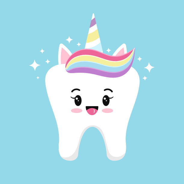 可爱的牙齿独角兽表情女孩彩虹膏图片下载