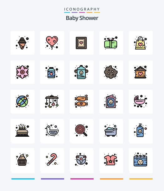 创意婴儿淋浴25线填充图标包图片下载