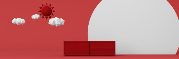 在促销和折扣期间，它周围有太阳和云扶手椅和广告空间的横幅。柔和的背景。三维渲染图片下载