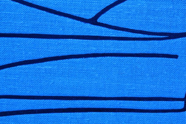 抽象设计背景为蓝色粗粒相交纹理的粗糙织物与交错的黑色画线图片下载