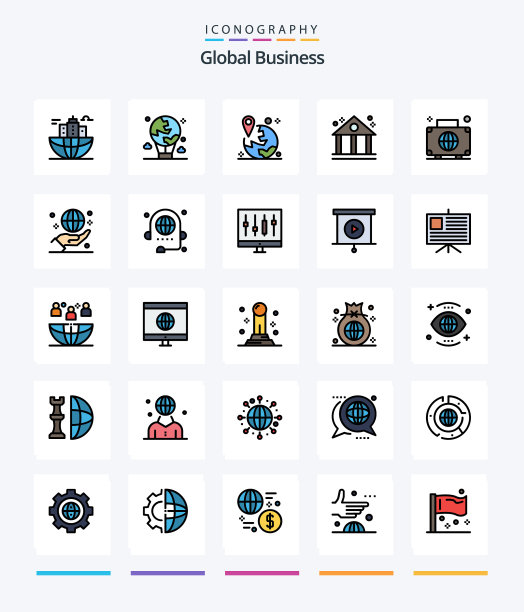创意全球业务25线填充图标包图片下载