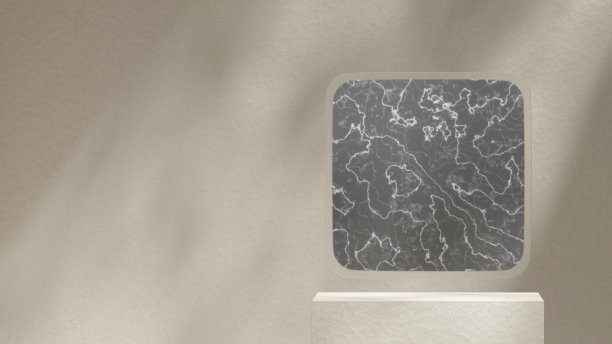 自然陶瓷纹理讲台在景观与大理石立方体背景3d渲染模型场景图片下载