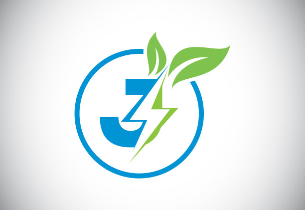 首字母J雷电叶圈或生态节能图标。叶子和霹雳图标概念为自然电力电气标志图片下载