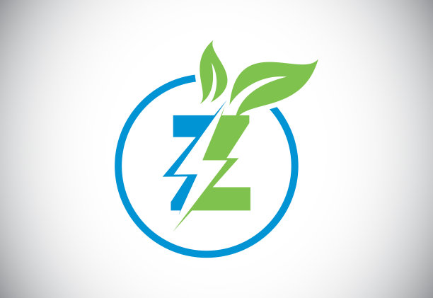 开头Z字母霹雳叶圈或生态节能图标。叶子和霹雳图标概念为自然电力电气标志图片下载