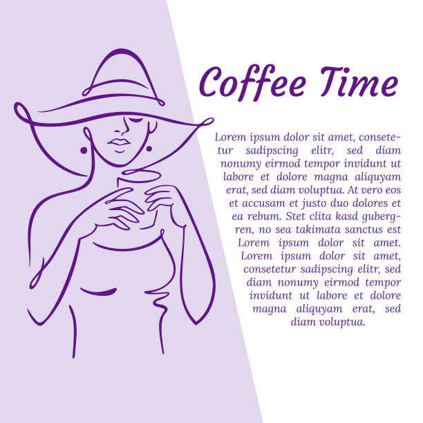 美女和一杯咖啡或茶。咖啡时间概念。矢量插图。图片下载