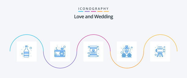 婚礼蓝色5图标包包括摄像机图片下载