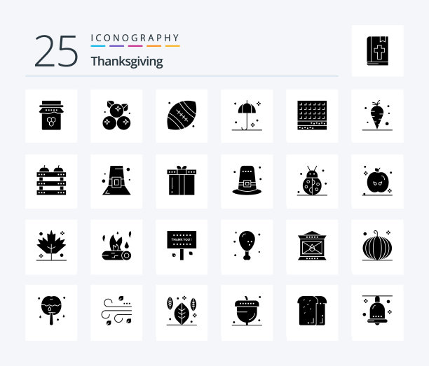 感恩节25个固体字形图标包包括图片下载