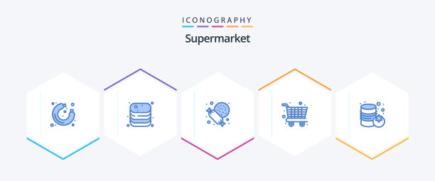 超市25个蓝色图标包包括蔬菜图片下载