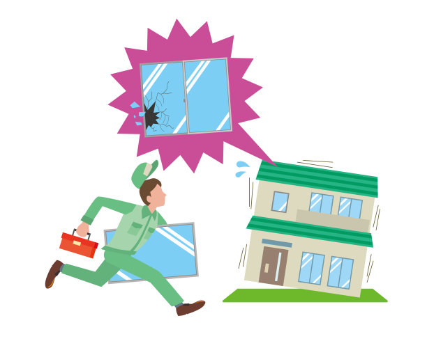 一个工人，由于玻璃破裂的麻烦而匆忙图片下载