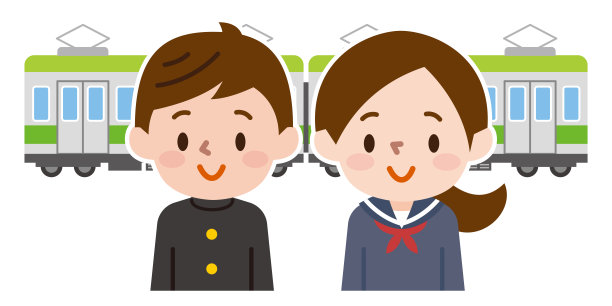 一个学生乘火车去上学的插图图片下载