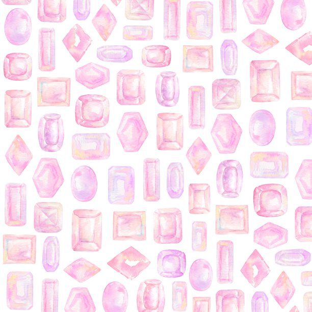 镶有粉红色宝石的方形插图。图片下载