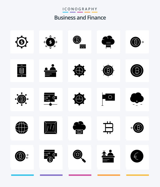 创意金融25字形实心黑色图标包图片下载