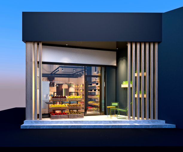 水果杂货店外观，3d渲染。图片下载
