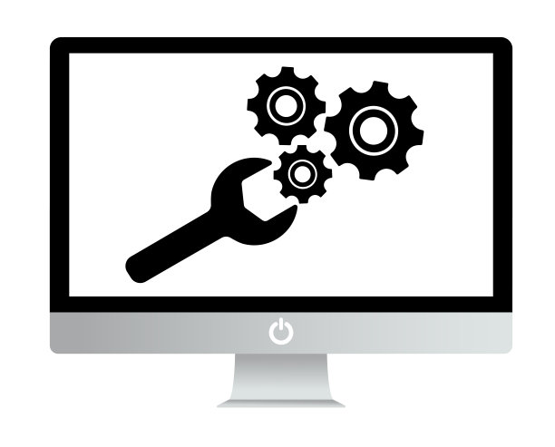 电脑屏幕上的钥匙和齿轮透明的背景图片下载