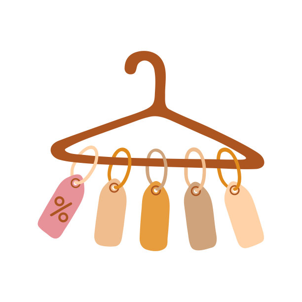 平面矢量风格的衣架上的彩色购物标签。关于销售的手绘矢量插图图片下载