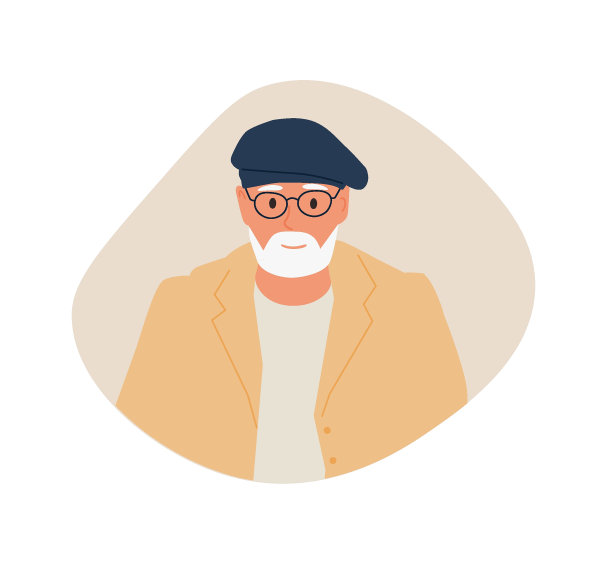 高级男子头像。笑容可掬的老人，胡子花白。三维矢量人物人物插图。图片下载