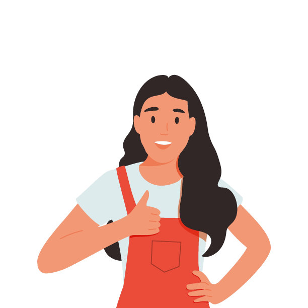 一个年轻的女孩伸出拇指，用手做积极的手势。自信的概念。手绘细线风格。图片下载