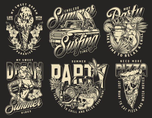 夏日派对套装单色传单图片下载