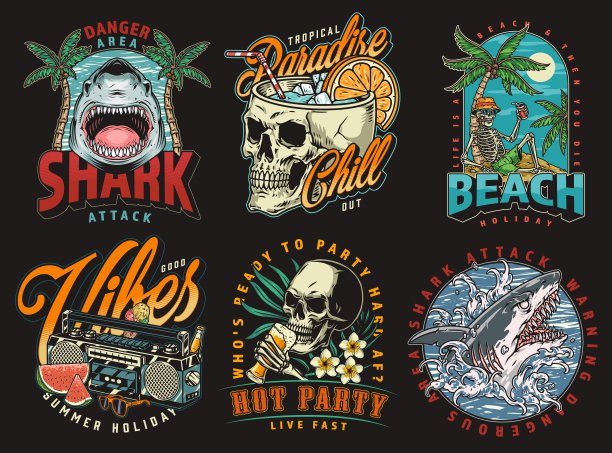 夏日派对套装海报色彩缤纷图片下载