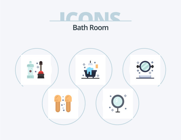 浴室平面图标装5个图标设计淋浴图片下载