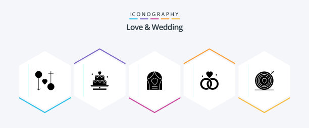 爱情和婚礼25字形图标包包括v图片下载
