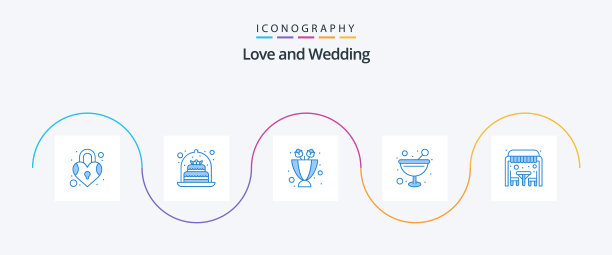 婚礼蓝5图标包包括爱情鸡尾酒图片下载