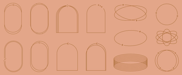 一套现代美学的线条框架，弧线，星星和元素图片下载