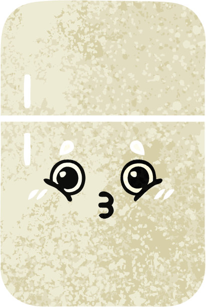 复古插画风格的卡通冰箱冷冻室图片下载